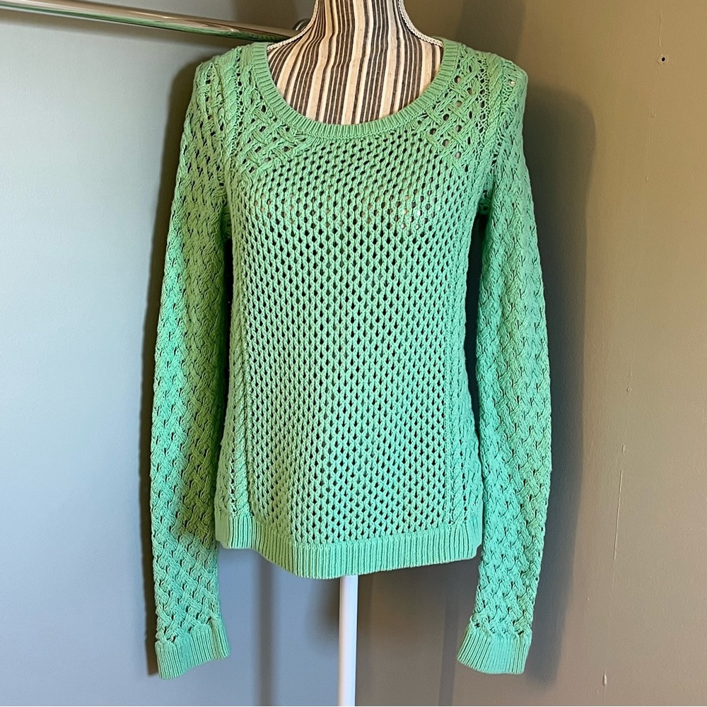 Moth Womens Sweater Long Sleeve Green Open Chunky Knit Pullover Cotton Blend S